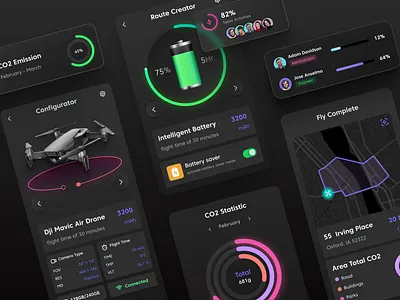 Drone remote control mobile app camera drone charts co2 controller dark app dji drone future mobile app mobile app design mobile application mobile ui mobile ui kit quadrocopter remote control screen ui