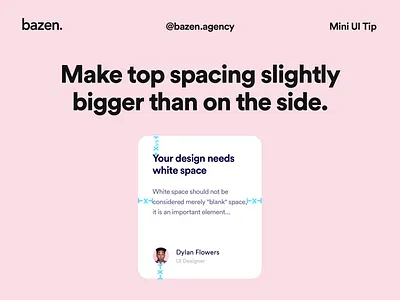 Mini UI Tip - Top spacing bazen agency card design card ui card ui design cards ui design inspiration design thinking design tip design tips padding space exploration spacing typography ui ui card ui cards ui design white space