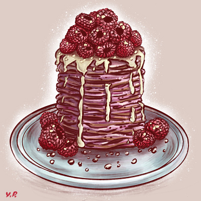 Pancakes with raspberries app food illustration pancake pancakes pink raspberry raster web