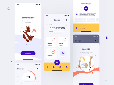 Reach your smart saving goals app charts finance illustration organic ui design