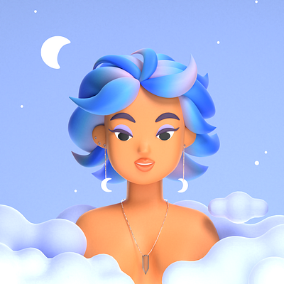 Head in the clouds 3d 3d art 3d character character girl illustration moon sky space star