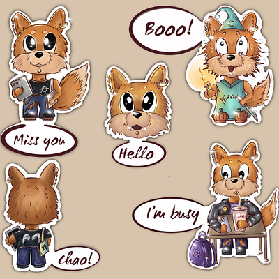 Fox-Rock Sticker pack app beige fox illustration illustration art illustrations illustrator personage raster raster illustration rock sticker sticker pack web