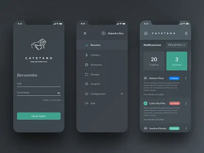 Cayetano app analytics chart clean dark dark mode dark ui finance fintech money uiux wallet