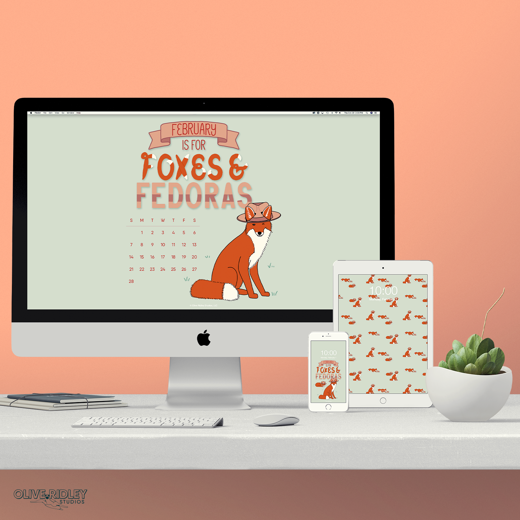 Example of February is for Foxes & Fedoras Digital Wallpapers