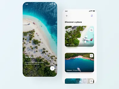 Discover Place App app app design beach design designer discover dribbble minimal minimalist mobile mobile app mobile app design mobile design onboarding travel ui ui ux ui design ux vacation