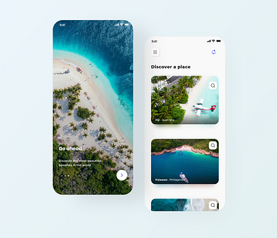 Discover Place App app app design beach design designer discover dribbble minimal minimalist mobile mobile app mobile app design mobile design onboarding travel ui ui ux ui design ux vacation