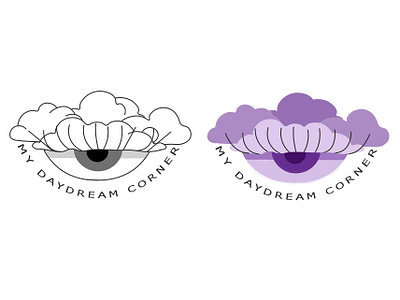 Custom logo: My Daydream Corner 2d branding clouds creativity daydream design eye eyeball flat girl graphicdesign illustration lashes logo minimal photoshop purple retro smallbusiness vector