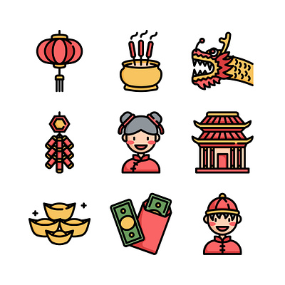 Chinese New Year Day chinese chinese new year festival graphic icon icon set iconography illustration