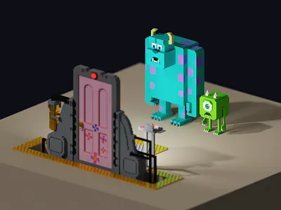 Voxel Monsters, Inc 3d 3d art boo digitalart illustration isometric magicavoxel monsters inc voxel