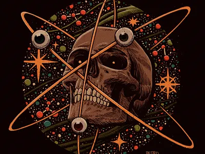 Atomic art atom atomic comics drawing illustration psychedelic retro sci fi sci fi scifi sj sketchbook skull skulls space textures vintage