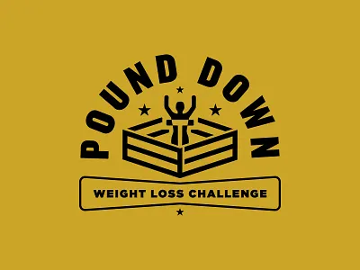 Pound Down Weightloss Badge badge branding competition design fight icon identity logo ring scale tough weight loss