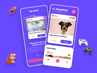 FairShare. Mobile app for the kid's task management 3d app application cards child children children app ios kids app mobile app mobile ui swipes task manager tasks ui ux