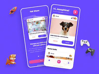 FairShare. Mobile app for the kid's task management 3d app application cards child children children app ios kids app mobile app mobile ui swipes task manager tasks ui ux