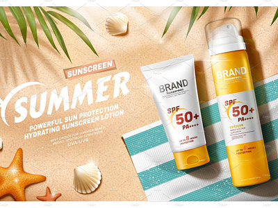 Sunscreen ads at relax summer beach by totallypicRF on Dribbble