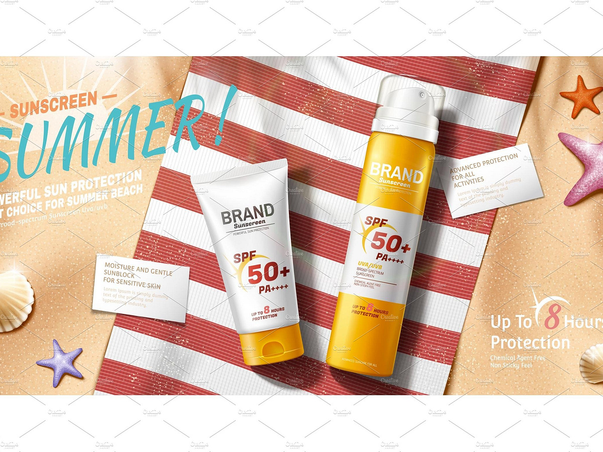 Sunscreen ads at relax summer beach by totallypicRF on Dribbble