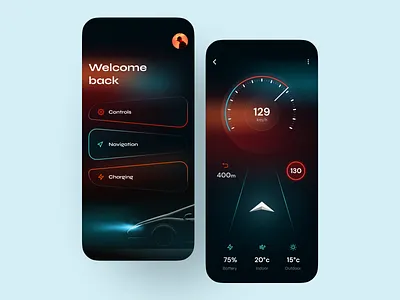 Control your car app blue branding car color control dark dashboard future futuristic gps minimalism mobile navigation red ui ux