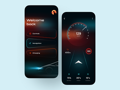 Control your car app blue branding car color control dark dashboard future futuristic gps minimalism mobile navigation red ui ux