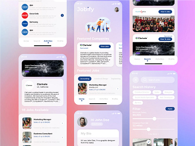 Job Searching App app ui glassmorphism ios app mobile app ui mobile app ui design modern app ui modern ui