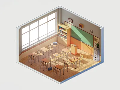 Japanese Classroom 3d 3d illustration anime art blender blender 3d blender3d cycles cycles render cyclesrender diorama illustration isometric isometric art isometric illustration isometry japan photoshop render stylized