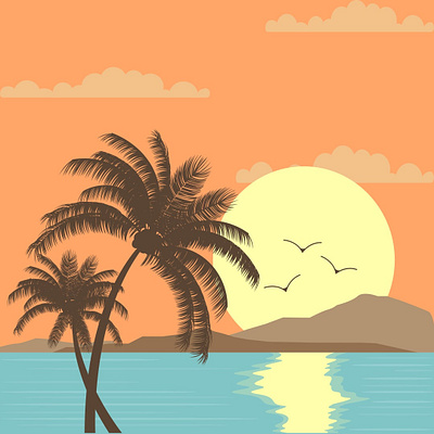 Flat design sunset design flatdesign flatposter illustration vector