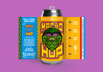 Macho Hop Double IPA 90s beer beer can brand design brand identity illustration logo packaging retro