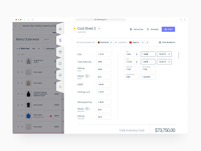 Cost sheet - Product planing web app (SaaS) app design clean dashboard enterprise software enterprise ux finance fintech app interface invoice minimal payment planing saas ui designer ux ux design ux designer web app design web application design web design