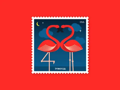 Valentine's Day Stamp design flamingo flamingos illustration postage postage stamp stamp stamps valentine valentine day valentines day