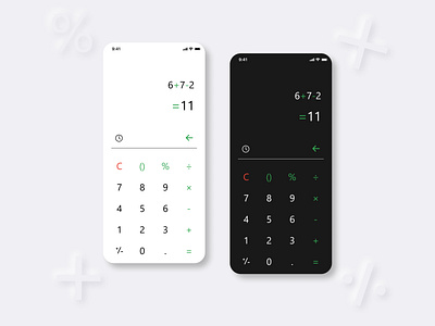 Calculator • Daily UI 004 003 004 black calculator app daily ui 004 dark mode green ligth mode minimal red ui ux white