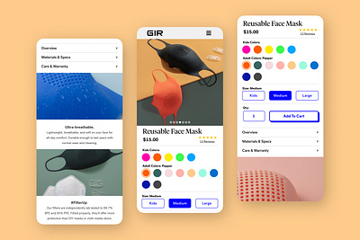 Mobile Product Page for Get It Right corona covid direct to consumer dtc ecom face mask mobile product page shopping shopping app