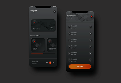 Dark Neumorphic Music Playlist app minimal neumorphism ui ux