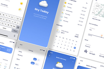 Sky Today - Weather Mobile App UI Kit Figma app application business design flat forecast interface mobile phone set template ui weather web website