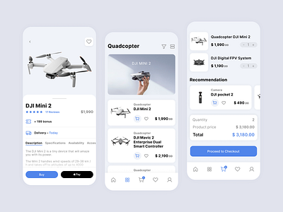 eCommerce App - Light Theme ecommerce light theme light ui minimal mobile mobile app quadrocopter shop ui design