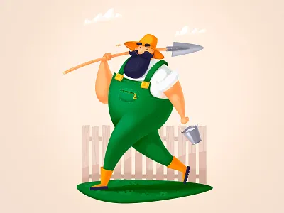 Farmer 2d 3d art agriculture brushes cartoon casual character color design farm farmer flat green illustration man plant spring summer village