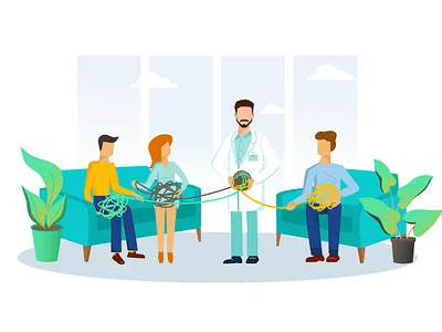 Group psychotherapy led by a psychotherapist art branding concept design flat flatdesign illustration psychology psychotherapy vector