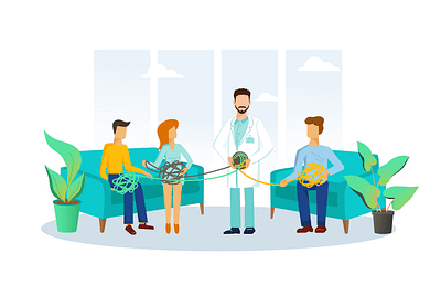 Group psychotherapy led by a psychotherapist art branding concept design flat flatdesign illustration psychology psychotherapy vector