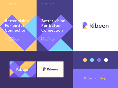 Ribeen - Identity system abstract branding clever flat forward futuristic geometric geometry growth icon identity letter logo mark minimal monogram pattern r tech technology