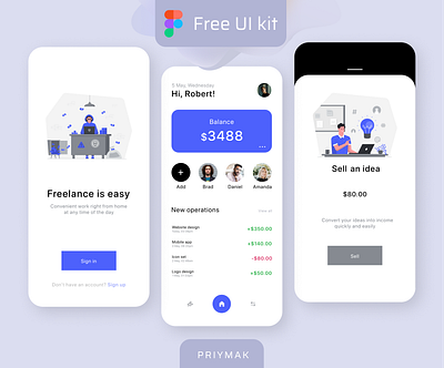 Freelance app - Free UI kit app design figma figma app free freebie freelance mobile priymak ui ux