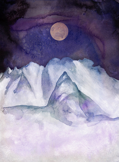 Snowy Mountains art digital art watercolor