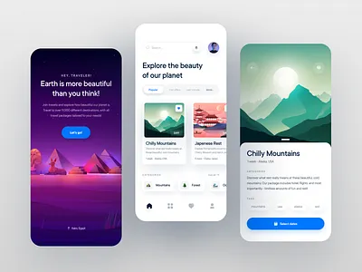 Travel Service Mobile App app clean design fireart fireart studio flat illustration ios minimal mountains travel ui ux