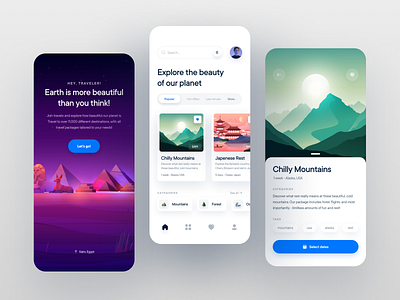 Travel Service Mobile App app clean design fireart fireart studio flat illustration ios minimal mountains travel ui ux