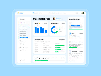 Pickatale - Student statistics app design mark statistic student ui ux web