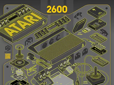 ATARI 2600 Isometric Exploded Diagram adobe illustrator atari 2600 bring it back description diagram electronics engineering visuals exploded view infographics isometric joystick oldies parts pixel retro gaming tech technical drawing technical graphics technical illustration vector graphics