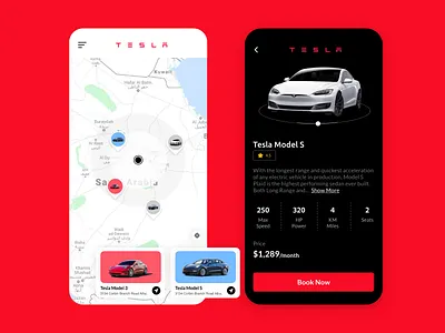 Book Tesla cars app app design booking branding cab car charging station dark electric vehicle ev fresh illustration interaction design minimal red rental tesla trending ui ux
