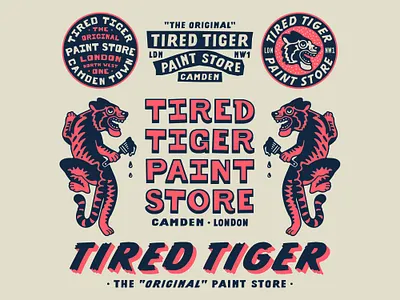 Tired Tiger Paint Store II art badge branding design dribbble graphic design hand drawn identity illustration lockup lockups logo mascot tiger typography