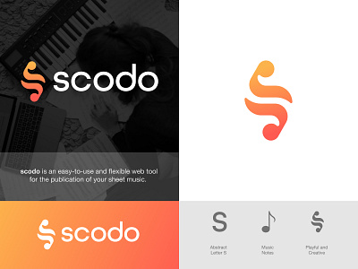 scodo - Logo Design 🎼 brand identity design composer creative logo creative logo design gradient logo logo logo symbol music music app music composer music sheet musician note notes publication s s monogram scodo smart logo visual identity design