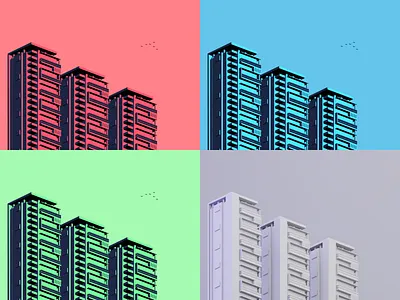 Different colors 3d 4 color blender blender3d buildings color palette design lowpoly minimal