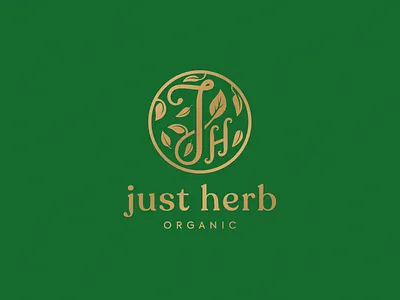 Just Herb - organic vinegar branding floral gold gradient green herb herbal just herb leaves logo logo design logotype natural natural logo organic ornaments vinegar