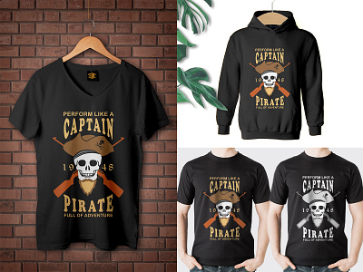 Pirate captain skull t_shirt design adventure apparel beard cap captain clothing colorful danger designer feminine gun hat hoodie illustraion mockup pirate product rifle skull vector