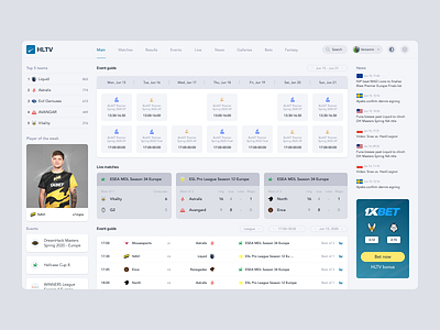 HLTV redesign concept (light theme) 2021 concept cybersport dashboard hltv light theme ui design ux design