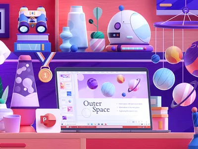 Microsoft 365 - 3D Space Desk 2d 3d colors desk illustration laptop shape space ui